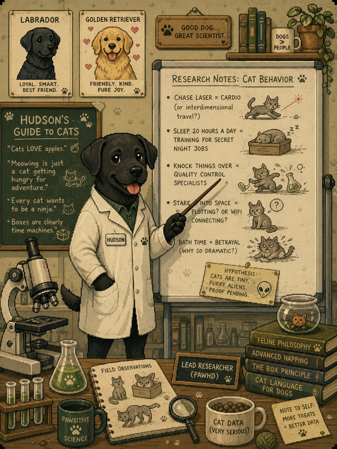 Hudson the cat researcher